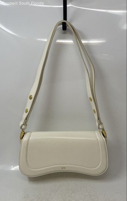 JW Pei Womens Joy White Leather Single Strap Flap Over Lined Shoulder Bag