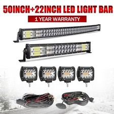 50" 22" Curved LED Light Bar Off Road and 4X 4Inch 60W LED Pods Fog Lights