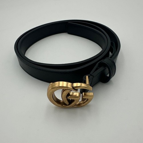 Gucci Black Leather Double G Logo Belt Brass Buckle 34 4.5cm Italy Unisex