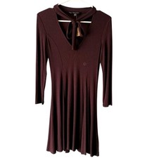 NWT American Eagle Soft & Sexy Ribbed Tie Neck Dress XS Burgundy Long Sleeve