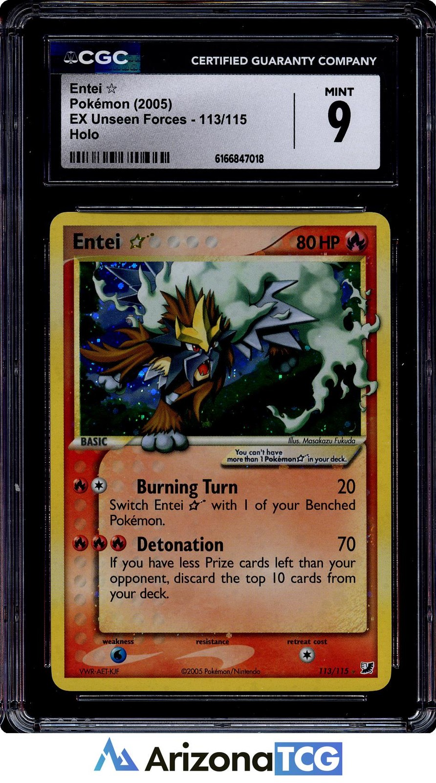 Pokemon 2005 Gold Star Entei 113/115 Holo EX Unseen Forces CGC 9