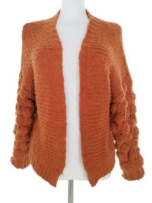 LUISA RICCI Damen Langer Offener Cardigan Gr. S Orange Grober Strick Langer