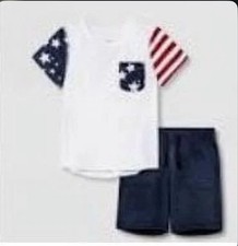 Cat  Jack Boys 2 Piece Red White Blue Short Set 4T.....