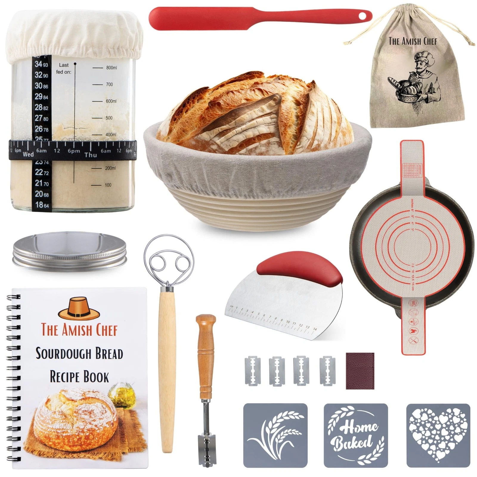 Complete Sourdough Bread Starter Kit, Glass Sourdough Starter Jar Kit & Tons ...