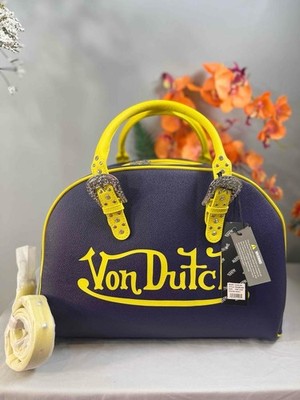 NWT VAN DUTCH Navy Blue & Yellow Rhinestone Buckle XL Duffle Bowling Bag
