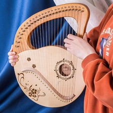 24-String Lyre Harp, Solid Wood Mahogany Lyre Music Instruments, with Carry Bag,