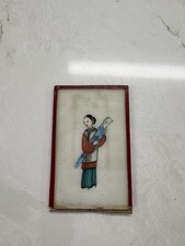 C19th autentico dipinto cinese su carta Pith montato su cornice di vetro, signora musicista