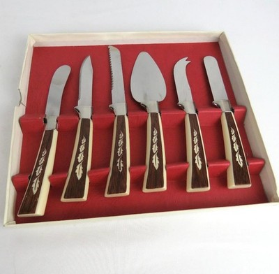 Cheese Knife Set of 6 Regent Sheffield England Open Box MCM Flatware Vintage