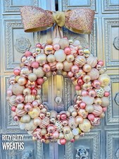Pink And Gold Ornament Wreath, Front Door Wre...