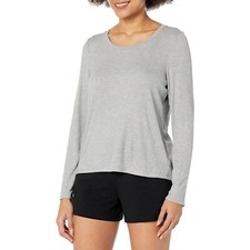 Steve Madden Women's Ribbed Long-Sleeve Sleep Tee SM02732 - Gray - Size L