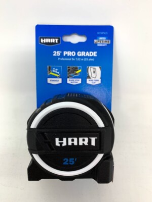 Hart 25 Ft Pro Grade Tape Measure Fraction Markings Impact Resistance