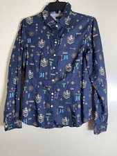 Tommy Hilfiger Women s Long Sleeve Button Up Blue W/crest Design Sz M