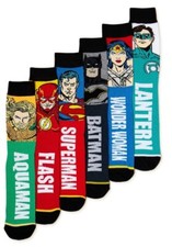 JUSTICE LEAGUE 6 Pair Casual Crew Socks, Size 8-12, Faces With Names, NEW