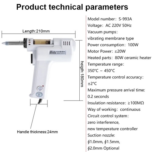 Electric Vacuum Desoldering Pump Solder Gun Suction Nozzles Heating Core S-993A - Picture 10 of 18