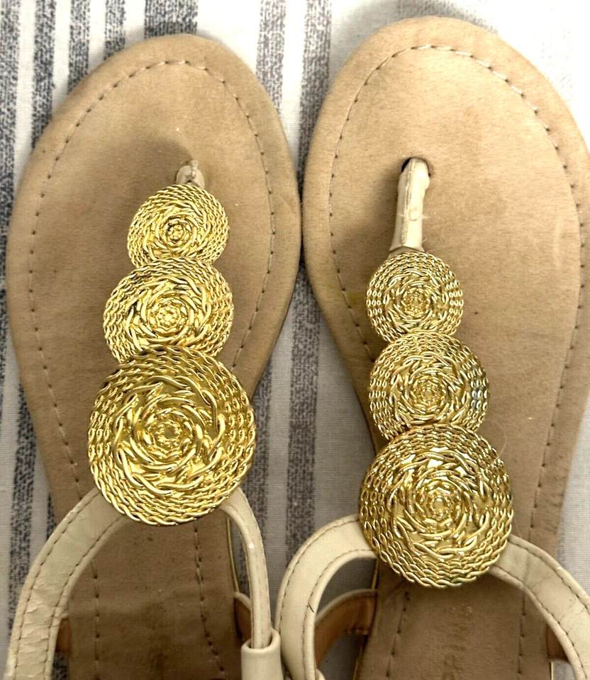 Call It Spring T-Strap Sandals With Gold Accent, Size 6, Ivory - Image 4 of 4