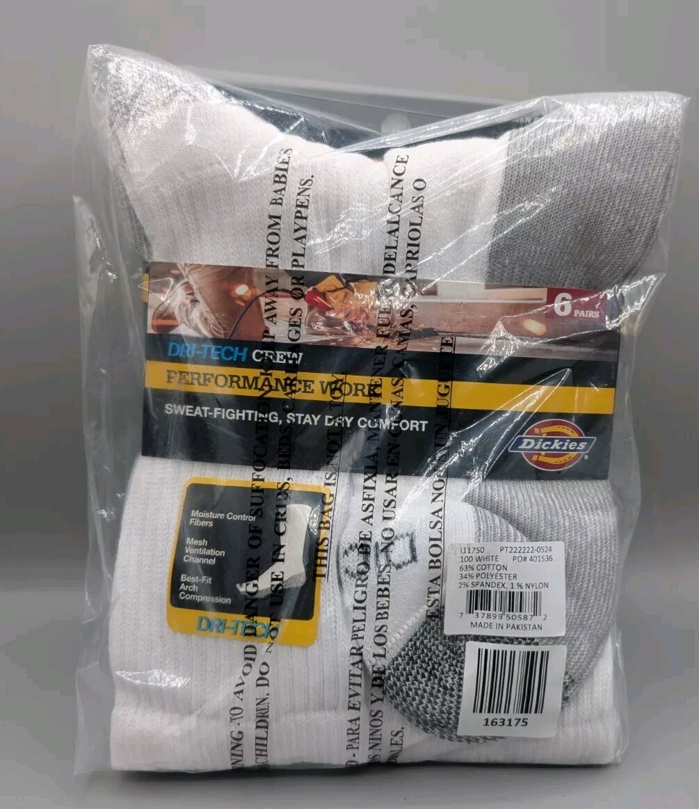 の Dickies Dri-Tech Performance Work Silver Series 6-Pack White Socks