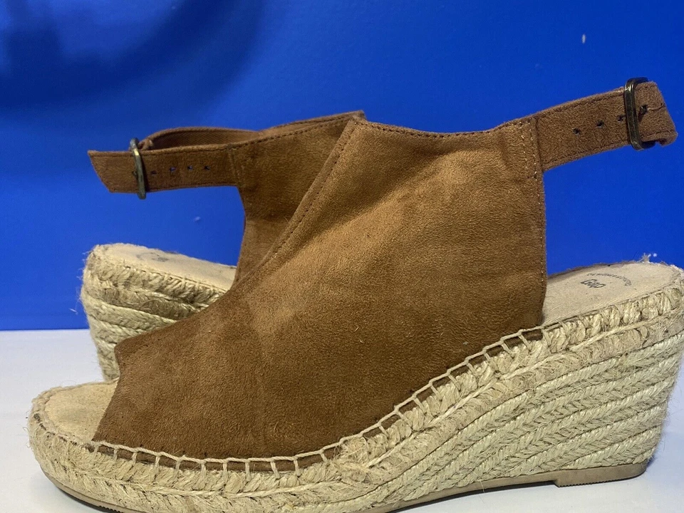 Gap Women's Brown Cognac Suede Leather Ankle Strap Espadrille Wedge Sandals 7 - Image 2 of 4