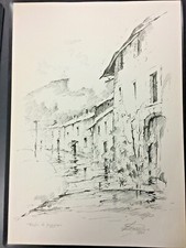 Grande stampa litografica di Dino Pasquero, con firma autografa, 1985 ottime con