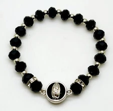 Handmade modem black round silver bead catholic Stretch unisex fashion bracelets