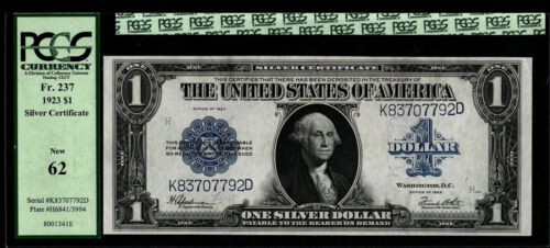 US 1923 1$ SILVER CERTIFICATE Fr#237 PCGS 62 NEW K83707792D (AFJ) - Picture 2 of 4