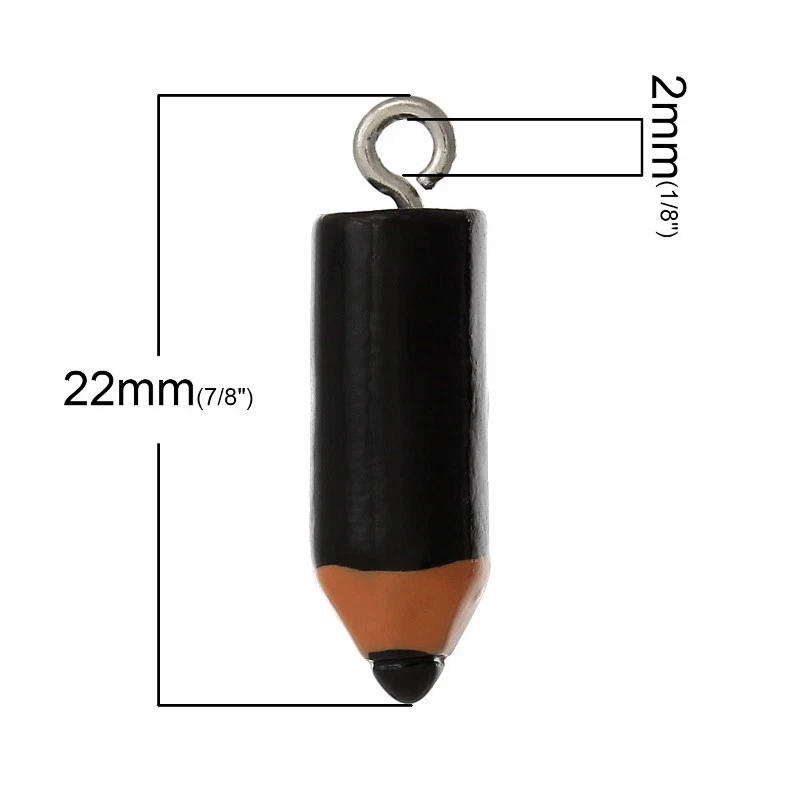 Lápiz negro 22 mm al por mayor resina plateada dijes C2262 - 2, 5 o 10 piezas Foto 2 de 4