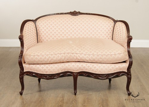 French Louis XV Style Vintage Pair of Carved Frame Loveseats - Picture 12 of 12