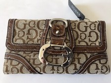 WOMEN'S GUESS BROWN/FAUX CROC GLOSS SLG SNAP TRIFOLD CLUTCH WALLET/CHECKBOOK NWT