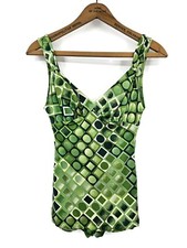 Vtg 60s Sirena Swimsuit Womens One Size USA Green Bathing Suit Padded Cups