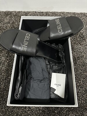 Celine x Hedi Slimane Studded Logo Black Leather Sandal Celine x Hedi Slimane Studded Logo Black Leather Sandal | eBay main image 3