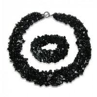 Bling Jewelry Multi Strands Black Onyx Chips Cluster Necklace Bracelet Set Silve Bling Jewelry Multi Strands Black Onyx Chips Cluster Necklace Bracelet Set Silve