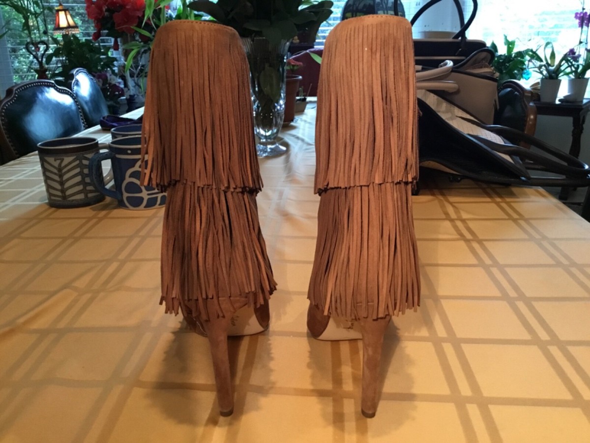 Sam Edelman Women's Layered Fringe Brown Suede Boots Size 10M