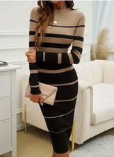 Farbblock-Strickkleid, Rundhalsausschnitt, El...