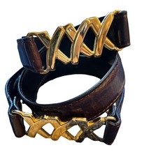 80  s 90  s Paloma Picasso Woman  s Medium Brown Leather Gold Belt Vintage Designer