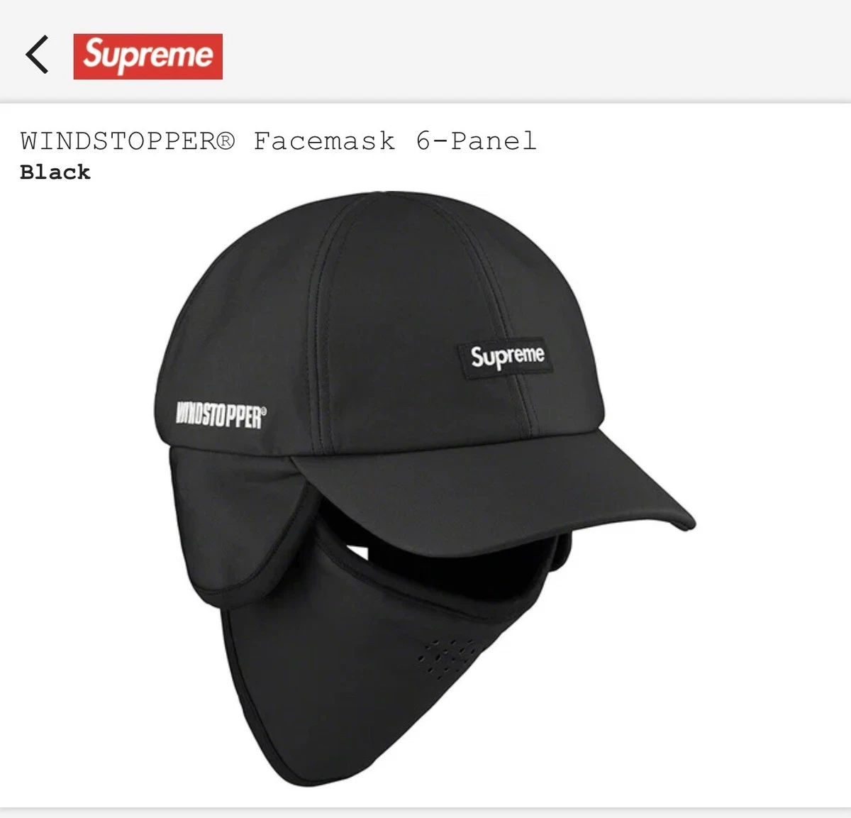 Order* Supreme Windstopper Facemask 6-Panel FW22 Black | eBay