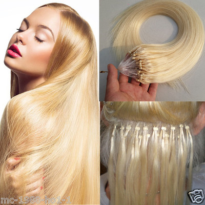 Platinum Blonde Easy Microring Loop Remy Human Hair Extensions 50s Straight Hair