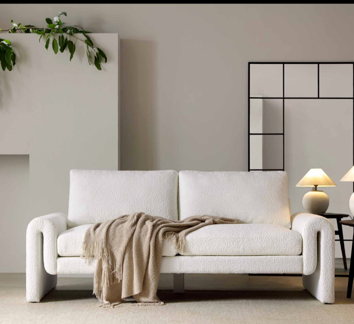 Can Deliver Oslo White Boucle 3 Seater Sofa EX SHOWHOME eBay