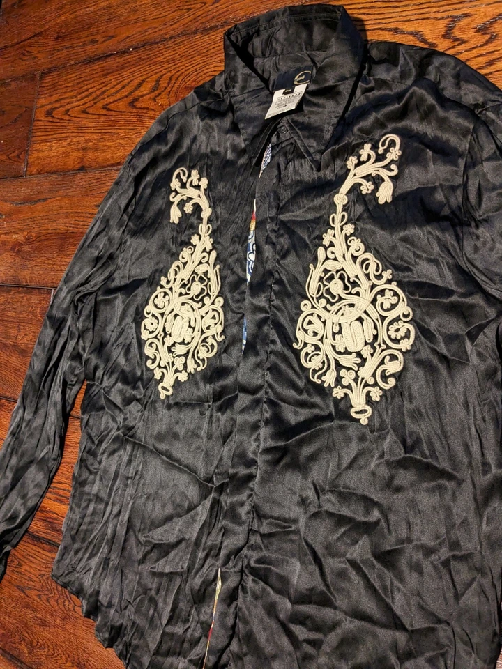 Just Cavalli Men's Size 56 Silk Embroidered L/S Shirt Made In Italy - Image 4 of 4