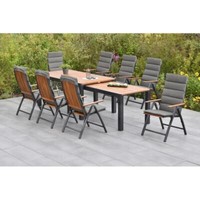 Merxx GartenmöBel Athos Set 17Tlg. 8 Klappsessel + 8 Kissen, Grau+1 Ausziehtisch