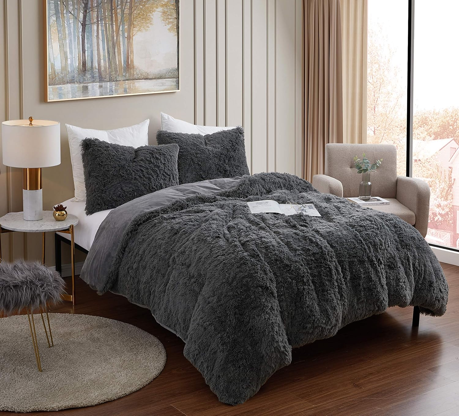 Plush Shaggy Duvet Cover Set Ultra Soft Luxurious Faux Fur Decorative Fluffy Cry