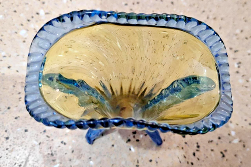 OLD VASE MURANO GLASS BLUE& YELLOW - Picture 9 of 15