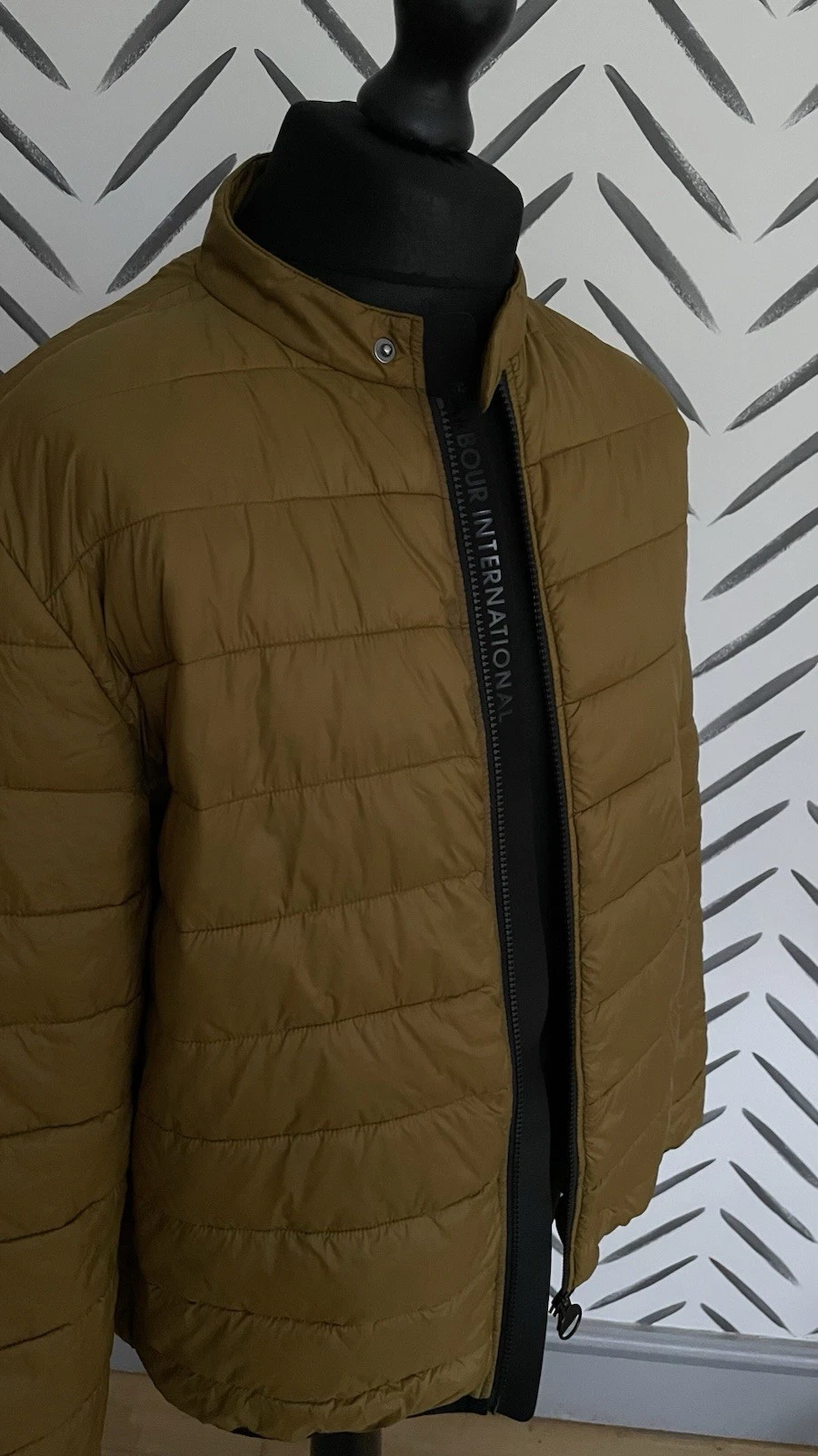 Barbour International Men’s Cafe Quilted Fibredown Jacket Coat Mustard Large