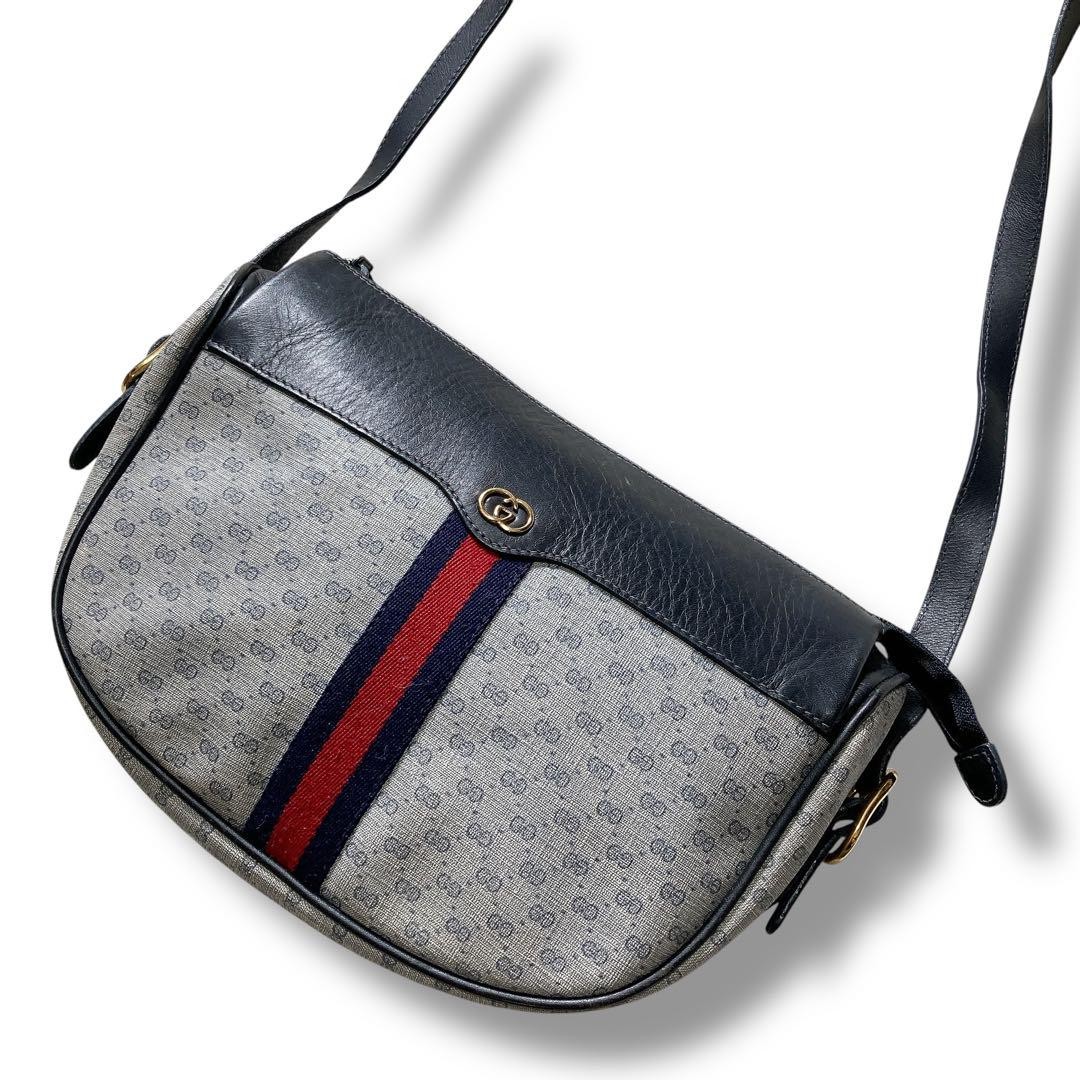 Vintage GUCCI Sherry Shoulder Bag Navy GG Canvas in Excellent Condition