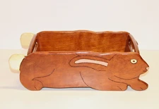 VTG Bunny Rabbit Wood Tray Basket Handmade Nursery Storage Handled Easter 17"