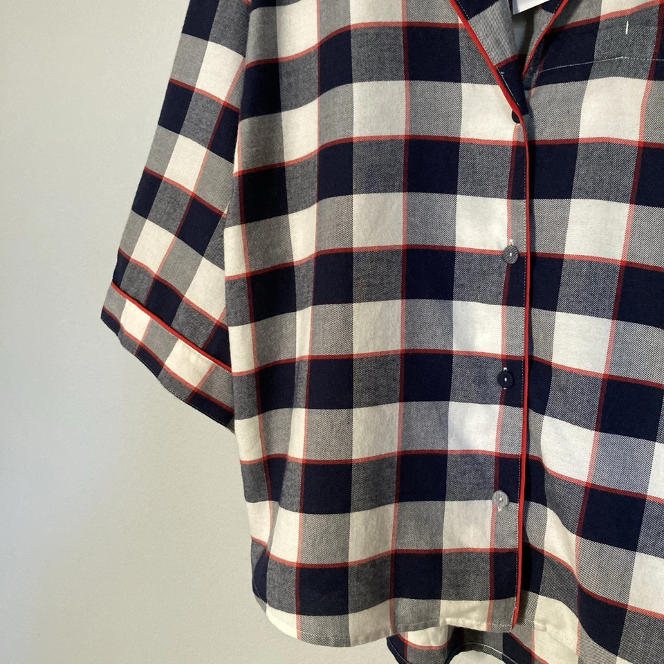 Lunya Pajama Top Buffalo Check Cotton Modal Brushed Flannel Shawl Collar Medium - Image 2 of 4