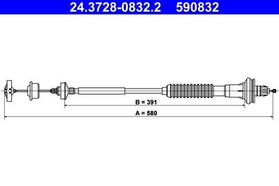 ATE Seilzug, Kupplungsbetätigung 24.3728-0832.2 für PEUGEOT