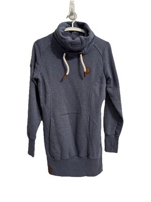 Naketano Size Medium Extra Long Blue Tunic Salami Jones Cowl Neck Sweatshirt