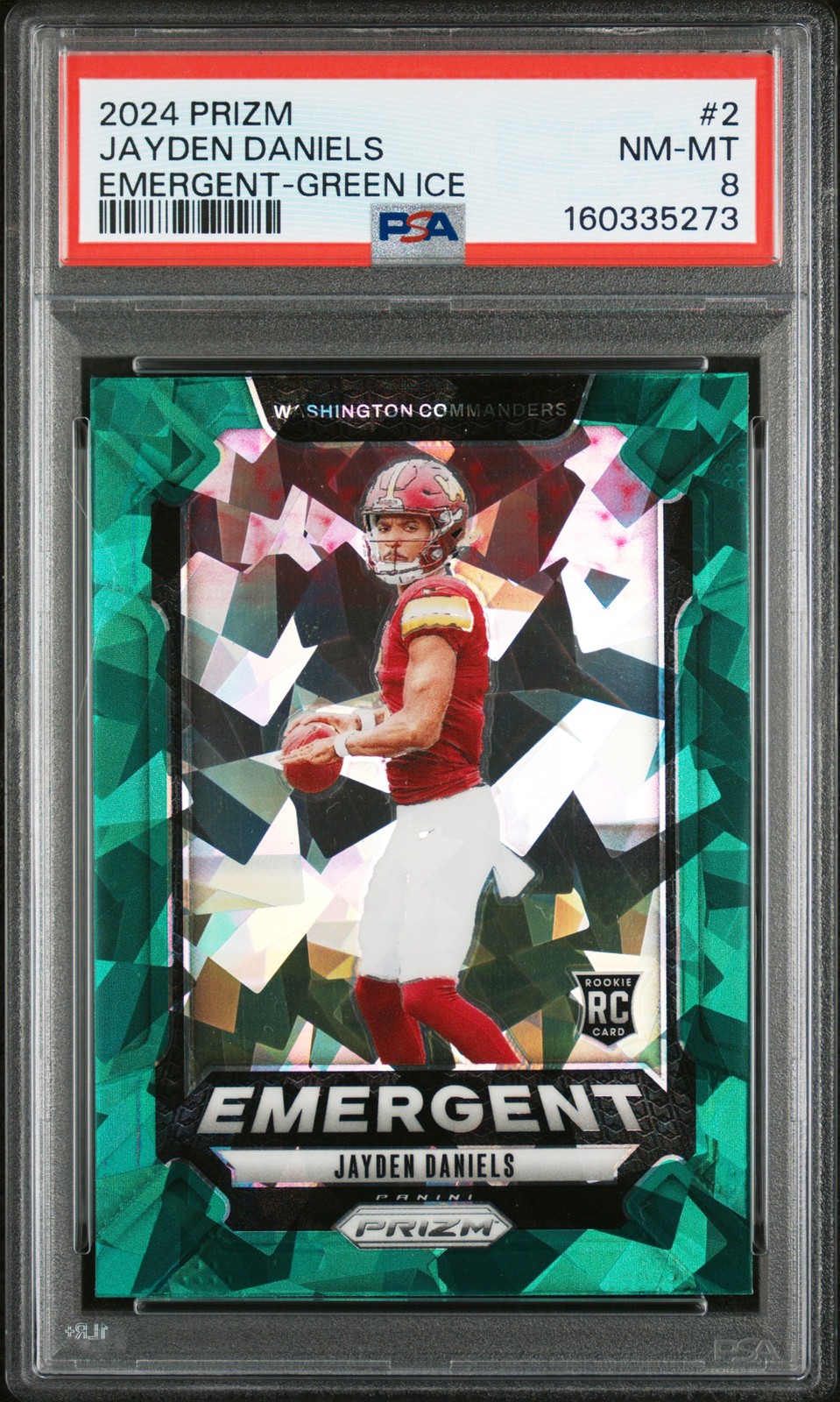 2024 PANINI PRIZM EMERGENT GREEN ICE #2 JAYDEN DANIELS ROOKIE RC PSA 8 view 1