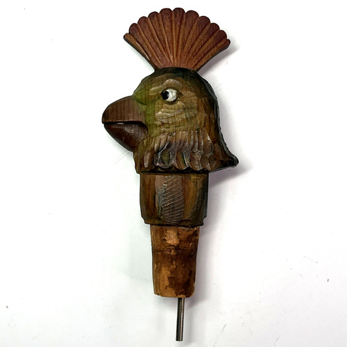 Vtg Black Forest Bottle Stopper Hand Carved Parrot / Bird Antique German Barware