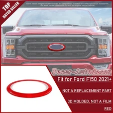 Front Grille Emblem Badge Ring Cover Trim for 2021+ Ford F150 Without Camera Red