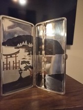 LG Signed Vintage 950 Japan Engraved Sterling Silver Cigarette Case Japanese Box